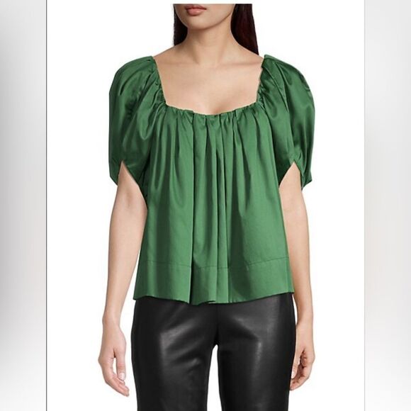 Rebecca Taylor Babydoll Top Puff Tulip Sleeve Emerald Green Size 2 - Picture 3 of 10